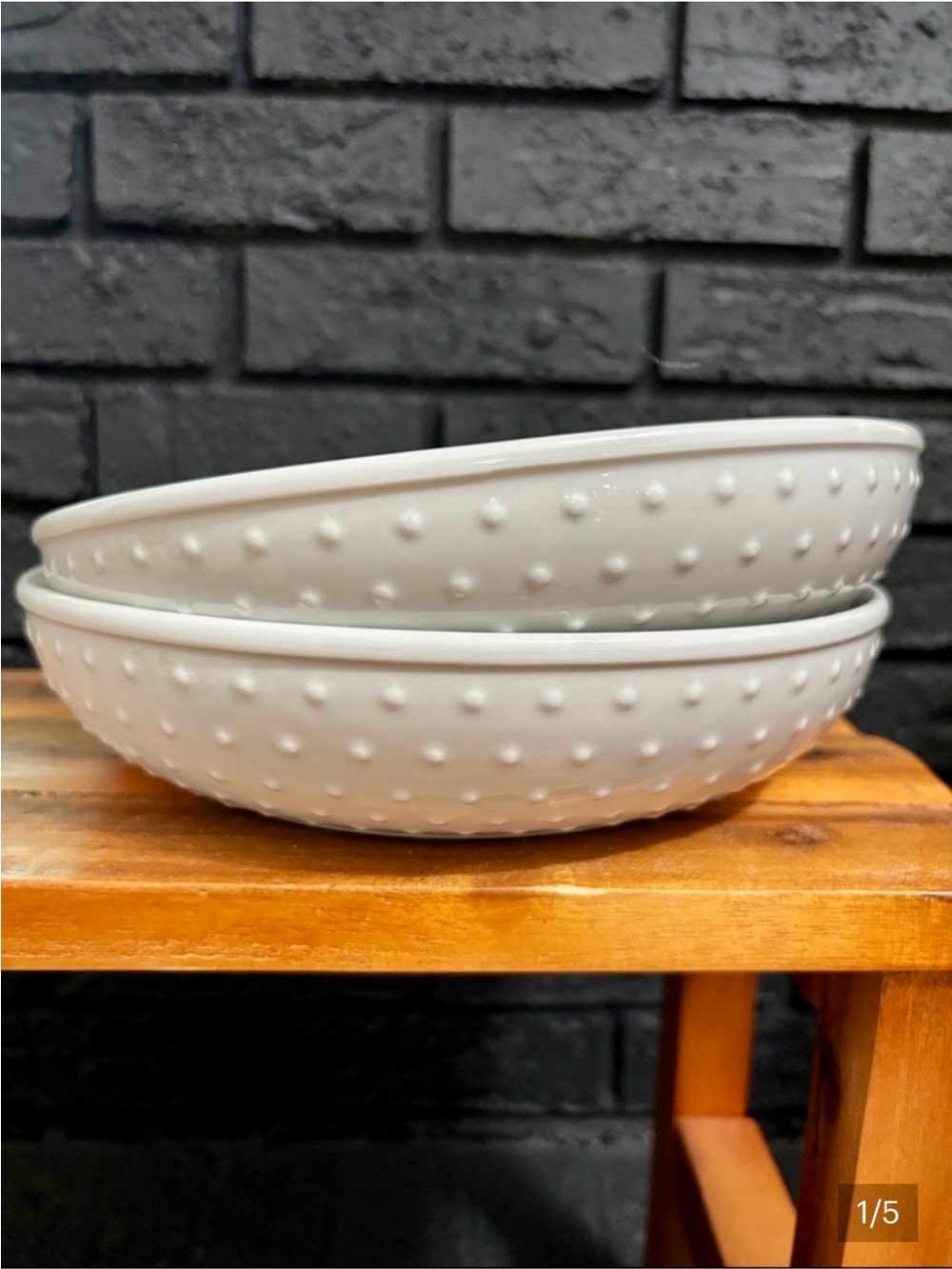 2 Martha Stewart Everyday White Hobnail Textured Ceramic Dinner Bowls -set of 2
